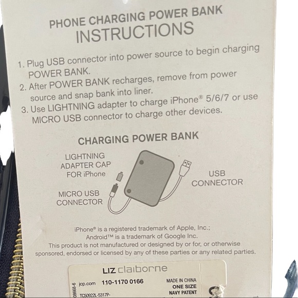 Liz Claiborne Womens Wallet Blue Dark Phone Charging Wallet NWT - Picture 5 of 7